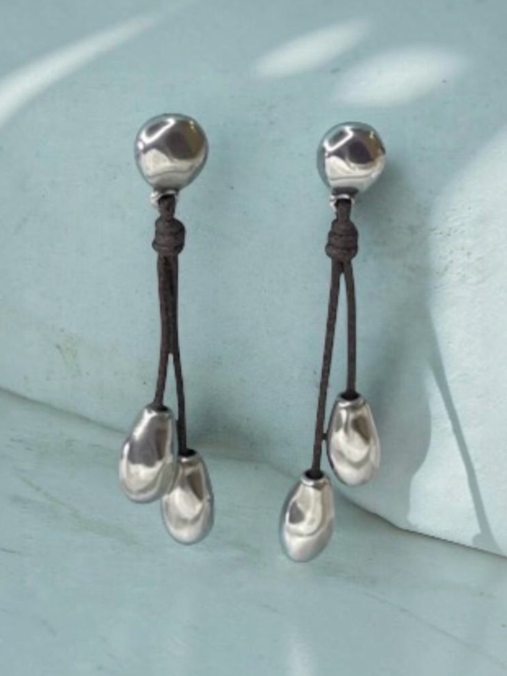 Uno de 50 Silver Drop Brown Cord Dangle Earrings